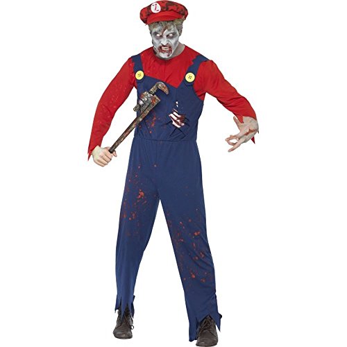 Smiffys Costume plombier zombie, Rouge, avec haut, salopette avec cage